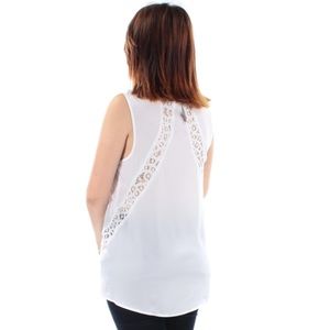 KENSIE Womens White Lace Sleeveless Jewel Neck Hi-Lo Top Size large